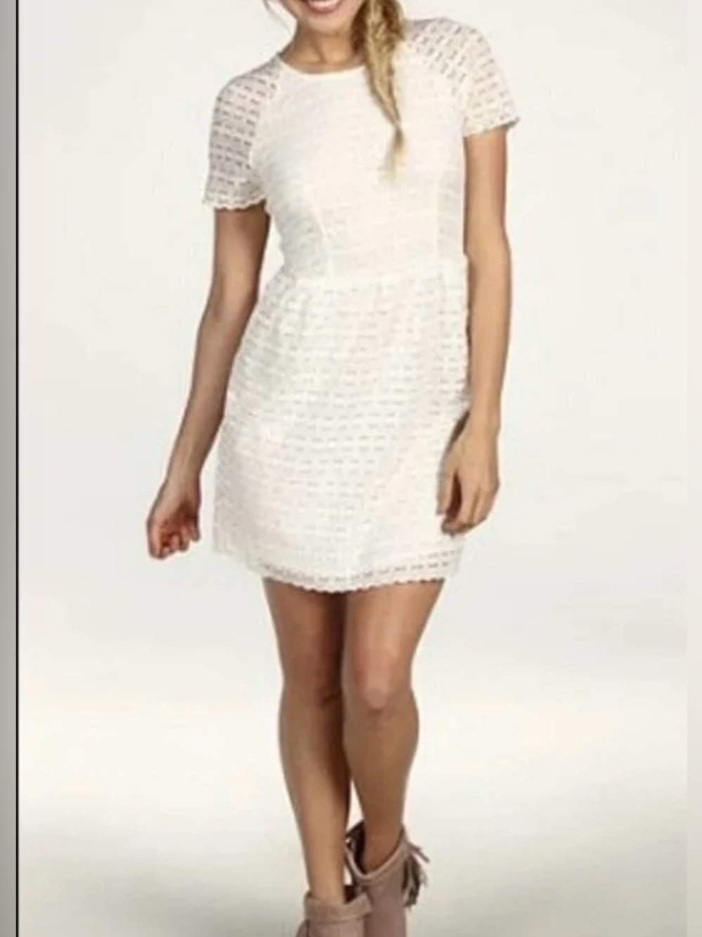 Free People White Crochet Lace Short Sleeve Mini Dress size 8